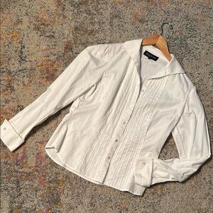 Jones New York White Blouse with Tuxedo Front and French Cuffs